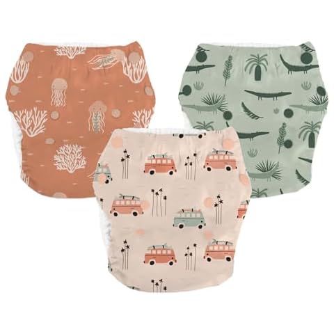 LA PETITE OURSE Reusable Swim Diapers - Adjustable Snaps, Washable, Leakproof - Newborn to Toddler - Stylish & Gentle - Baby Cloth Diapers for Swimming, Pool, Beach, Outdoor Activities - 3 Pack Cover