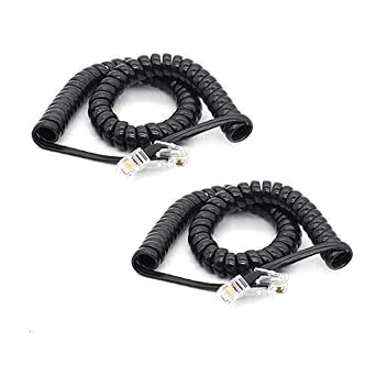 Telephone Handset Cord Detangler Cable Pure-Copper Coiled 0.72 to 6 Feet Uncoiled Landline Phone Spiral Curly Cable Extension Modular Wire Lead Compatible 4p4c RJ9/RJ10/RJ22 Black-2pcs