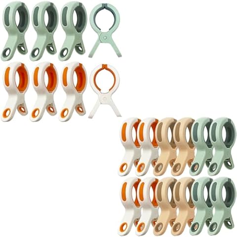 8 Pack Beach Towel Clips for Beach Chairs (White, Green) + 12 Pack Beach Towel Clips for Beach Chairs (White, Orange, Green) Cover