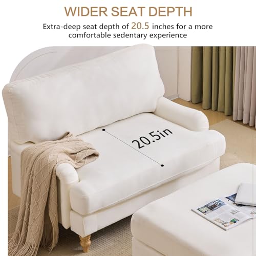 Bezseller Oversized Chaise Lounge Chair Indoor, 46\" W Upholstered Sofa Bed with Ottoman and Wood Legs, Big Comfy Chair Leisure Armchair for Living Room, Bedroom, Apartment, Reading Room, Beige