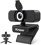 1080P Webcam with Microphone, USB Camera for PC and Laptop, Privacy Cover | For meetings, remote work, classes, streaming, and video calls; includes 105° wide view, privacy cover, and mini tripod