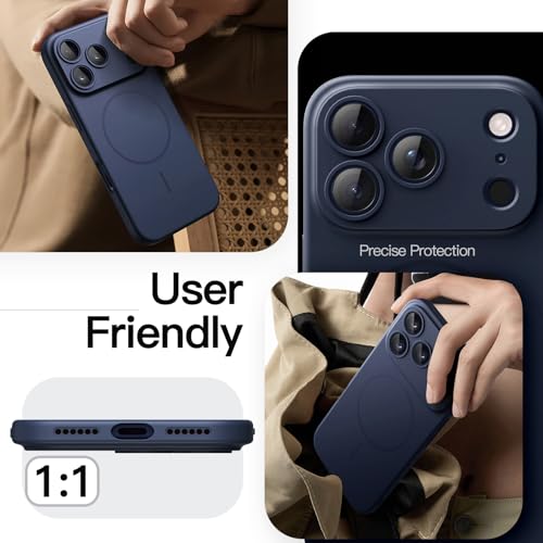 Image of JETech Magnetic Slim Case for iPhone 17 Pro Max 6.9-Inch, Compatible with MagSafe, Ultra-Thin Lightweight Minimalist Phone Cover with Matte Finish and Full Camera Lens Protection (Dark Blue)