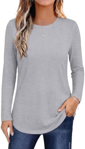 Aottori Langarmshirt Damen Baumwolle Rundhals Basic Oberteil Locker Elegant | Longsleeve, Stretch, Top, Herbst Frühling, Einfarbig, Dünn Pullover, Shirt Langarm