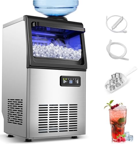 Commercial Ice Maker Machine 110LBS/24H, Undercounter or Freestanding Ice Machine with 22LBS Storage Bin, Stainless Steel Self-Cleaning for Home, Bar, Restaurant, Coffee Shop