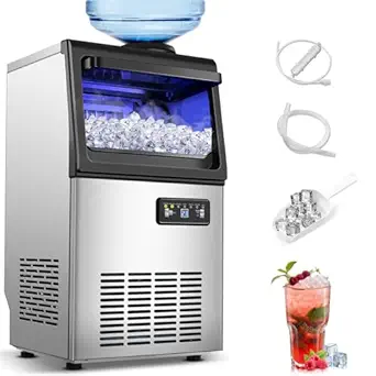Commercial Ice Maker Machine 110LBS/24H, Undercounter or Freestanding Stainless Steel Ice Machine with 22LBS Storage Bin, Self-Cleaning
