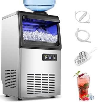 Commercial Ice Maker Machine 110LBS/24H, Undercounter or Freestanding Stainless Steel Ice Machine with 22LBS Storage Bin, Self-Cleaning