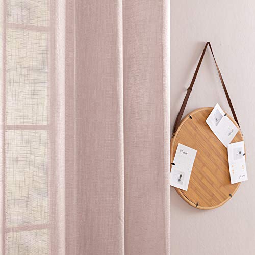 Jin Chan Linen Like Sheer Curtain Panels For Bedroom Sheer Curtains Rod Pocket Draps For Living Room 63 Inches Long 2 Panels Taupe #TOP1