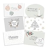 Weihnachtskarten Set (32 Stück) mit unterschiedlichen Motiven - A6 Postkarten für Weihnachten - Eine Christmas Postkarte für jeden deiner Liebsten - Coole Weihnachtspostkarten mit und ohne Sprüche