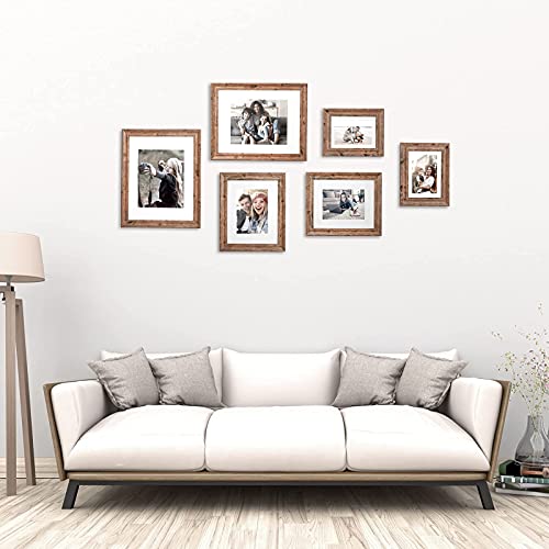 TWING 5x7 Picture Frames Set of 6, Rustic Picture Frame 4x6 with Mat or 5X7 Without Mat, Tabletop Display Wall Mounting Collage Photo Frames Brown Walnut Wood Pattern by TWING - Image 6