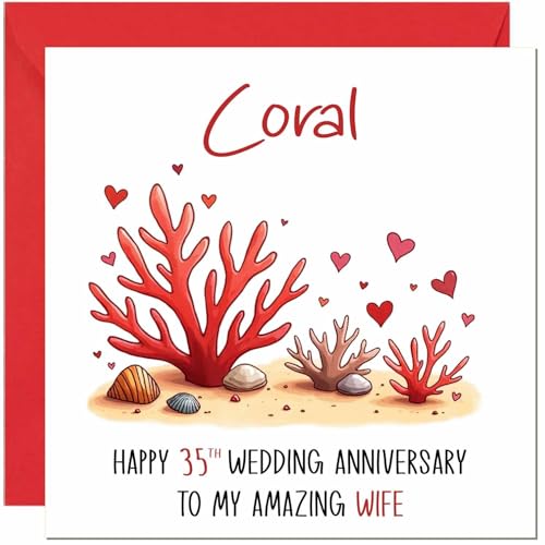 Coral Anniversary Card for Wife - 35th Wedding Anniversary Cards for Wife from Husband Cute Anniversaries Greeting Cards