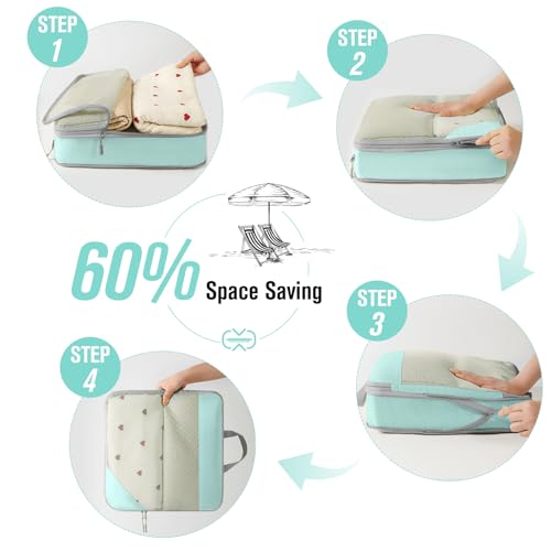 WOOMADA Compression Packing Cubes for Suitcases Travel Essentials 6 Set Rectangle Mesh Expandable Travel Bags Organizer for Luggage3