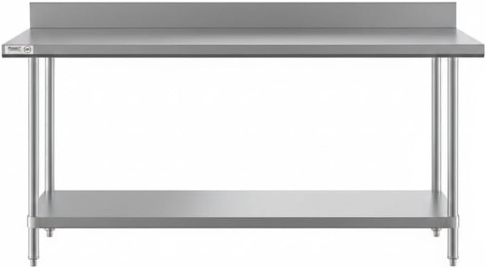 Commercial Stainless Steel Work Table with Backsplash, 30 x 60 Inch, 16-Gauge Type 304, Adjustable Undershelf, NSF Listed