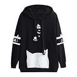 Sweatshirt mit Kapuze, für Damen, Winter, Rundhalsausschnitt, bedruckt, Katze, lange Ärmel, große Größe, Hoodie, Casual Outwear Riou, Blouson, Schwarz X-Large