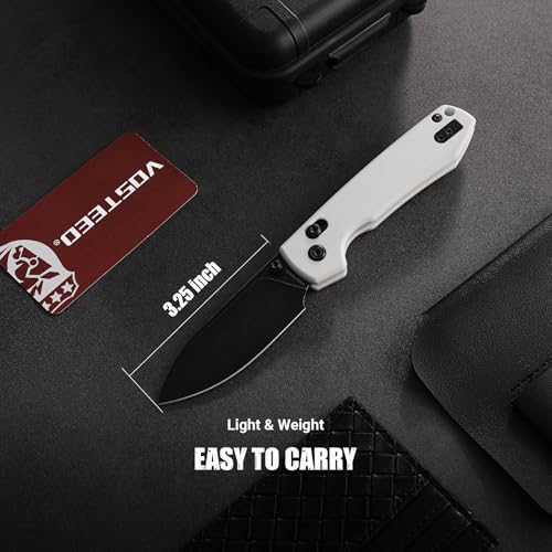 Image of Vosteed Raccoon EDC Pocket Knife - 3.25 inch Sandvik 14C28N Black Stonewash Blade - Crossbar Lock White G10 Handle for Camping, Hiking - A0507