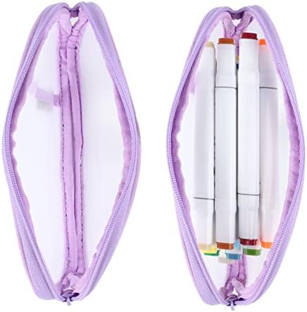 Thboxes Purple Grid Mesh Pencil Case, Clear Girls Pen Pencil Case, Transparent Pencil Pouch Cosmetics Bag Organizer Box with Zipper for Teen Girls Adluts