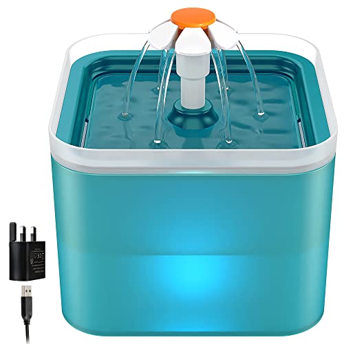 NICREW Cat Water Fountain for Drinking, 2L Cat Drinking Fountain with LED Light and Filter, Quiet Pet Water Dispenser, USB Powered with UK Plug, Green