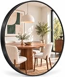 Marctani Espejo Redondo de Pared Negro 50 cm, Espejo Decorativo de Aluminio Cepillado, Ligero y Fácil de Colgar, para Baño, Tocador, Recibidor, Salón, Dormitorio y Entrada