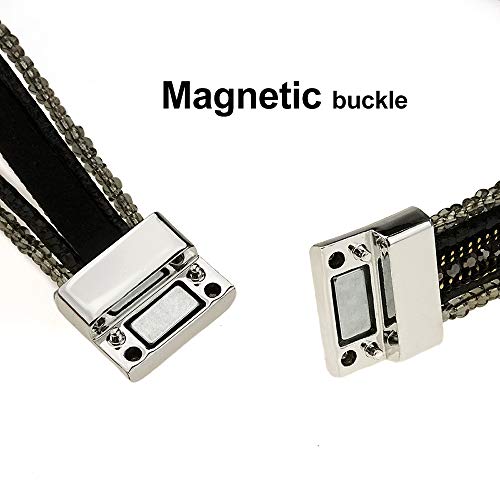 Suyi Women Wrap Bracelet Multilayered Leather Braided Bangle Wrist Cuff Bangles With Magnetic Buckle Black #TOP4