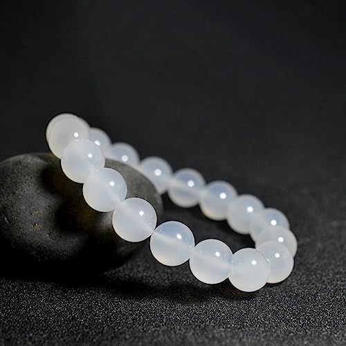 Bracelet en jade naturel et agate blanche calcédoine d'exception - 4