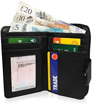 Quenchy London Ladies Slimline Leather Purse - Slim Black RFID Blocking Genuine Real Soft Womens Purses - Large Zipped Zip Up Coin Cash Tray - 5 Credit Card Spaces - QL115KX