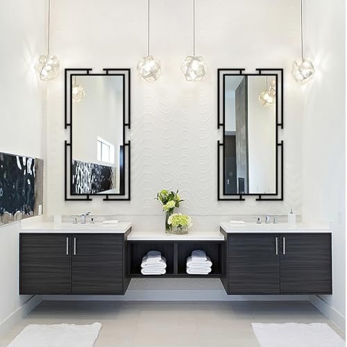Image of Large Mirror Wall Decor, 46.5 inchx23 inch Black Mirror with Metal Frame for Bedroom, Living Room, Bathroom, Tempered Glass, Horizontal /Vertical