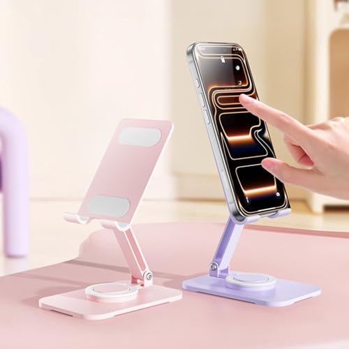 Support portable téléphone et tablette pliable en acier avec base rotative
