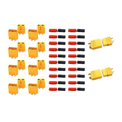 skrnrhrery Xt60 Connector, 10 Pairs XT60 XT-60 Male and Female Bullet Connector Power Plug with 20 Pairs of Heat shrinkable Tubes, Suitable for RC Lithium Polymer Batteries.