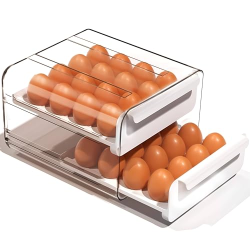 La Mejor Selección de Hueveras los 10 mejores. 42 Ausein Huevera para Refrigerador con 2 Cajones, Egg Holder Apilables de Plástico Transparente, Resistente y Ruradero, Contenedor de Huevos de Gran Capacidad para Cocina (32...