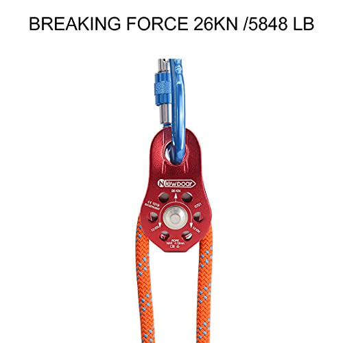 Newdoar Fixed Plate Micro Pulley,26Kn Ce Certified General Purpose Small Aluminum Rope Pulleys For Climbing/Aloft Work/Rappelling/Rescue Etc(26Kn Red 2Pcs) #TOP3