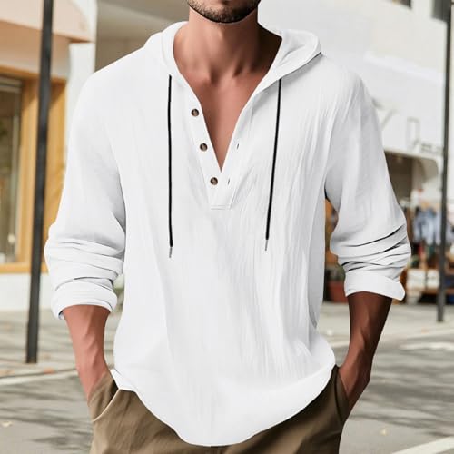 Hoodie Shirts for Men Plus Size Casual Hippie Summer Beach Button Down Business Pullover Drawstring Workout Tops2