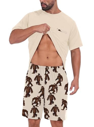 Image of Mens Pajamas Set Lightweight Summer Pjs Sleepwear Soft Comfy Short Sleeve Loungewear With Pocket (S-4X)