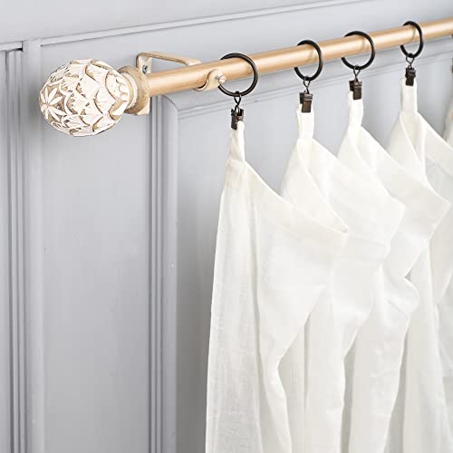Image of The Decor Mart 52 inch to 96 inch Extendable Curtain Rod |1 inch Curtain Rods for Door & Windows Adjustable Iron Telescopic Drapery Bar with Wooden Finials | Wooden Finish
