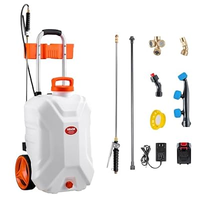 VEVOR Battery-Powered Sprayer with Wheeled Cart, 10 Gallons Electric Weed Sprayer, Adjustable 0-80 PSI, Yard Lawn Sprayers with Wheels, 5 Nozzles & 98ft Hose, 3-6H Spray Time, for Weeding, Cleaning