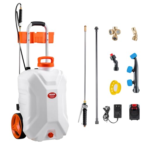 VEVOR Battery-Powered Sprayer with Wheeled Cart, 10 Gallons Electric Weed Sprayer, Adjustable 0-80 PSI, Yard Lawn Sprayers with Wheels, 5 Nozzles & 98ft Hose, 3-6H Spray Time, for Weeding, Cleaning by VEVOR - Used condition - CA$181.29