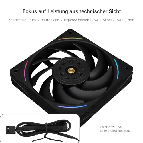 THERMALRIGHT TL-K12 120mm Wentylator chłodzący procesor, wentylator obudowy komputera, 4PIN PWM sterowanie, 2150 obr./min, wentylator PC z łożyskami S-FDB, wentylator ciśnieniowy (Czarny)