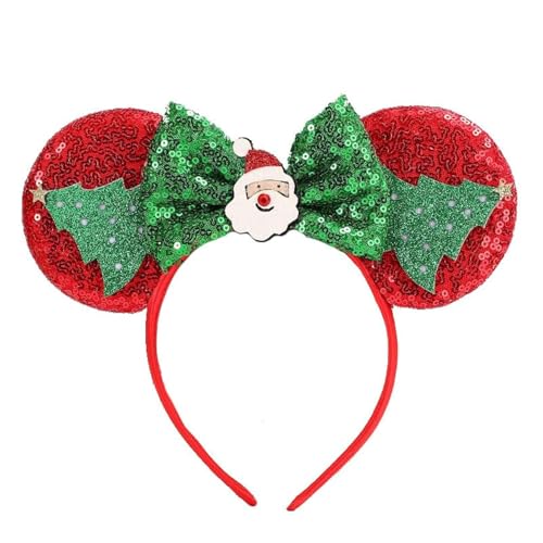 Christmas Headbands Mouse Ear Bow Hair Bands Red Green Glitter Mouse Hair Hoops Cute Santa Claus Christmas Tree Design Bowknot Headband Hair Accessories Headdress for Women Girls Princess Dress Up