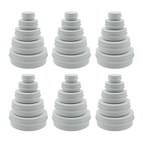 Wopanxye 30pack 30ml Aluminum Tin Jars, 15ml White Metal Round Pot Tins, 1 2 3 oz Empty Cosmetic Container Candle Tins 60ml Makeup Jars 5ml for Creams Tea Lip Balm Nail Making and Storage (mixed size)