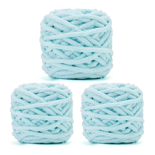 Image of INNDUN Blue Chenille Yarn 3 Pack of 100g /3.5oz - Super Bulky Yarn for Knitting, Crocheting & Crafts