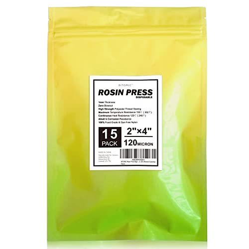 BITOMIC Premium 120 Micron Rosin Bags - 2x4 Inch | 15 Pack | 100% Food-Grade | Zero Blowout Guarantee Nylon Tea Filter Bags (Maxi 150℃) | Easy Press Disposable Rosin Press Bags for Pre Press Mold