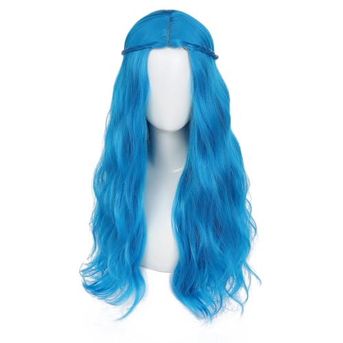 Image of Adequate Long Wavy Hippie Princess Synthetic Wig, Sky Blue | Heat resistant hippie wig with adjustable breathable cap, great for princess & elf cosplay, Halloween parties
