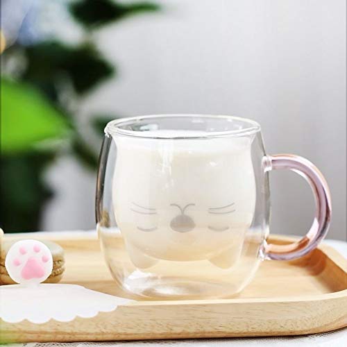 Vidrio Resistente Al Calor De Doble Capa De Dibujos Animados Lindo 101-200Ml Gato Rosa