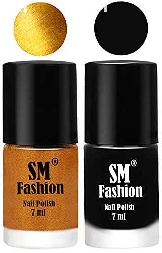 Image of Long Lasting Nail Polish | Nail Paint Combo 7 ml Each) - Set of 2 Golden-Black