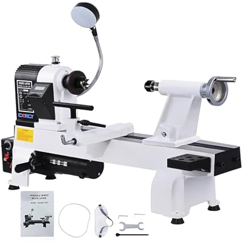 CXRCY 12" x 18" Wood Lathe, Powerful Benchtop Wood Lathe Machine 3/4 HP Infinitely Variable Speed 650-3800 RPM with Lathe Belt & Goggle for Woodworking, Woodturning (Model:WL460-12VF) Cover