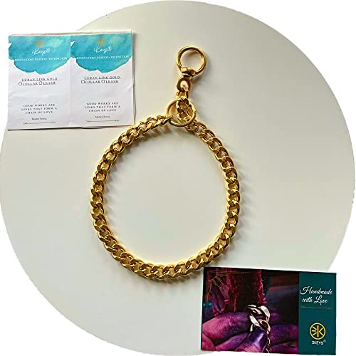 Image of 3Keys Brass Cuban Link Dog Chain Collar - Heavy Duty Training Dog Collar, 30 Inch, 12.5 mm, Medium