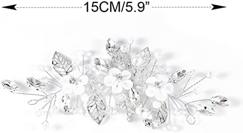 Vakkery Bride Flower Wedding Hair Vines Crystal Hair Piece Bridal Hair Accessories for Women and Girls (Silver)