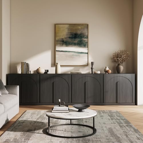 BELLEZE 2 Tier Bookshelf with Arched Wood Door, Set of 4 Modern Display Bookcase Shelf with Storage and Adjustable Shelves, 126" Wood Bookshelves for