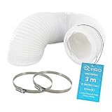 DL-pro 3m Abluftschlauch Ø 100 / 102mm 3m flexibel PVC Schlauch für 100er Klimaanlage Wäschetrockner Dunstabzugshaube mit Schellen