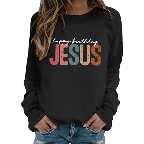 Image of Generisch Women's Letter Print Long Sleeve Crew Neck Pullover Soft Fleece Loose Fit Casual Winter Casual Sweatshirt, black, S