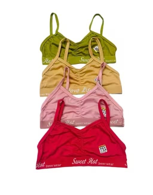 Sweet Hot Women's Cotton Sports Bra and Set, Random Color Combo Pack of 4 Bralettes, Comfortable Innerwear for Daily Use Black-image-4