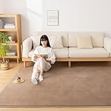 Softime カーペット ラグ 低反発 ラグマット 厚手 15mm 絨毯 防音 185×185cm 約2畳 滑り止め付 防ダニ 抗菌 防臭 地毯 オールシーズン快適 床暖房 ホットカーペット対応 じゅうたん リビングマット 無地・モカ
